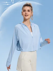 Women Ice Silk Sun Protection Jacket UV Protection Lightweight Hooded Summer Sport Top Mist Gray White Blue Purple