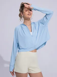 Light blue ice silk sun protection jacket with hood for women's outdoor summer sports