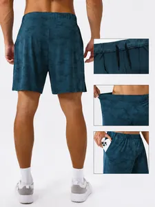 Men's breathable quick-dry sports shorts with pattern, drawstring and side pockets