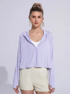 Women's light purple UV protection ice silk hoodie, loose fit for outdoor activities