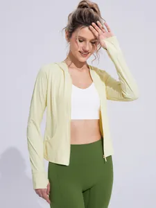 Women's lightweight UV protection cooling sun jacket with hood for outdoor running.