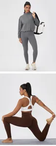 Model wearing high-waist peach hip yoga pants and sports top for fitness training.