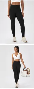 Full-body and close-up views of black high-waisted peach butt lifting yoga leggings.