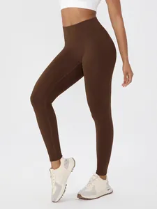 High waist peach butt lifting yoga leggings for women in chocolate brown fitness style