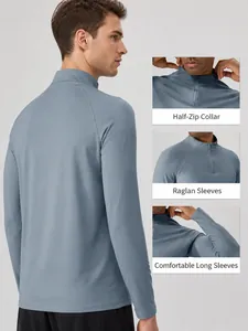 Men's quarter-zip thermal long sleeve sports top with raglan sleeves for running and fitness