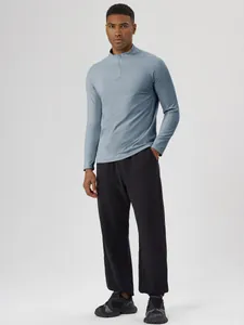 Men's thermal half-zip long sleeve sports top for running and outdoor fitness in blue