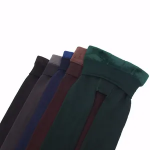 High-waist thick winter fleece leggings in candy colors with warm pearl velvet lining