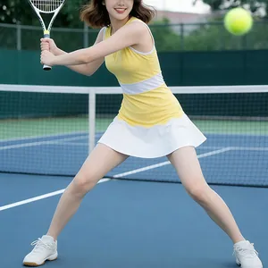 Abito sportivo da tennis bicolore senza maniche a vita alta ideale per il fitness all'aperto
