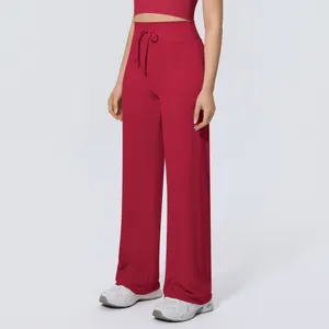 Premium high-waist drawstring wide-leg yoga pants in vibrant red for fitness and gym
