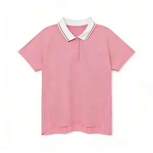 Detailed front view of women's pink quick-drying tennis polo shirt with white collar