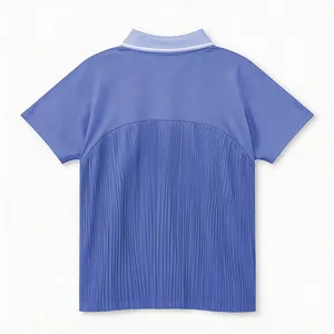Back view detail of quick-dry tennis polo shirt with pleated lower panel design