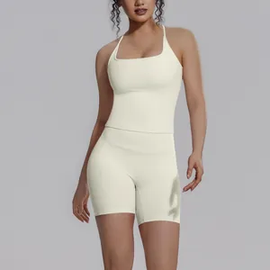 Tweeledig yogaset met top met vierkante hals en hoge taille sportshort