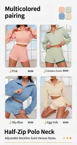 Ensemble de sport pour femme avec sweat à demi-zip et short en quatre couleurs