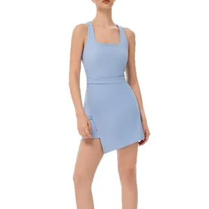 Hellblaues ärmelloses Sportkleid mit eckigem Ausschnitt für Yoga Golf und Tennissport