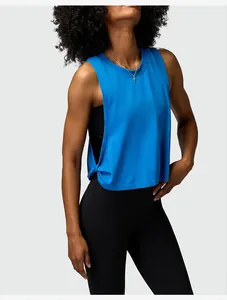 Loose fit royal blue sleeveless sports cover-up vest for women yoga and running training