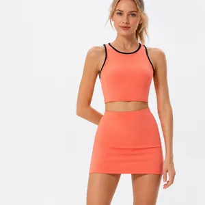 Damen Profi Tennis Bekleidungs-Set Racerback Sport Tank Top Und Faltenrock Feuchtigkeitstransport Fitness Sportbekleidung Set