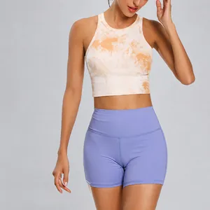 Canotta Sportiva da Donna Tie-Dye Misto Cotone Traspirante Asciugatura Rapida Yoga Palestra Senza Maniche Crop Top a Costine
