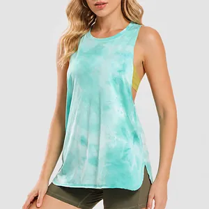 Γυναικείο αμάνικο αθλητικό τοπ tie-dye με καμπυλωτό σκίσιμο για γιόγκα και τρέξιμο