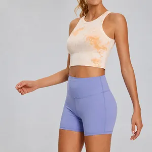 Top corto sportivo tie-dye da donna, canotta da yoga a asciugatura rapida per fitness