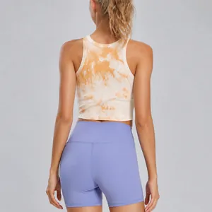 Canotta sportiva tie-dye da donna con dorso a vogatore, top da yoga a rapida asciugatura