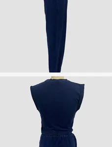 Back view of navy blue two-piece casual set featuring a sleeveless top and pants