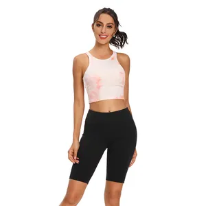 Canotta sportiva tie-dye da donna, tessuto ad asciugatura rapida per yoga e fitness.
