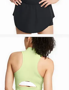 Rückansicht eines lindgrünen Sport-Tanktops mit Stehkragen und modischem Rückenausschnitt