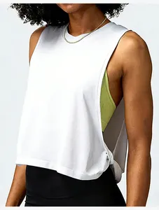 White loose sleeveless gym tank top for women workout training yoga sports top