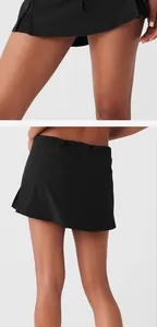 Professional detailed view showing the back and mesh side of black athletic running skort