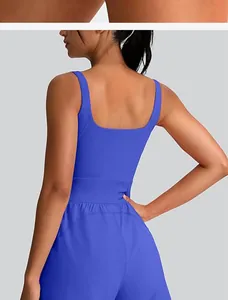 Back view of a blue quick-dry sleeveless athletic tennis dress with a flared skirt
