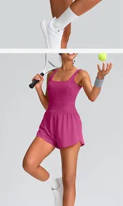 Professional shot of a magenta quick-dry sleeveless athletic tennis dress romper for women