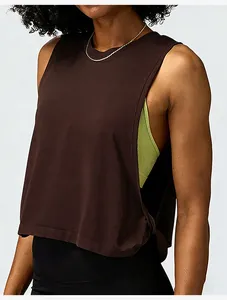 Women's loose sleeveless sports tank top for yoga workout and running training detail