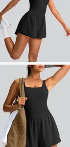 Detailed view of a black sleeveless quick-dry sports tennis dress with flared skirt