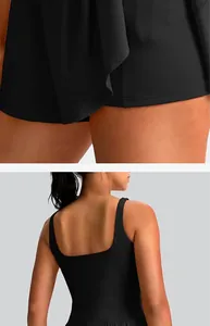 Detail view showing the back and hem of a black quick-dry sleeveless sports tennis dress