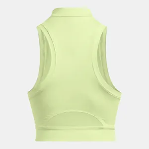 Rückansicht limegrünes ärmelloses Sport-Yoga-Top mit Stehkragen für Damen bauchfrei
