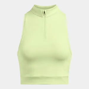 Ärmelloses Yoga-Crop-Top für Damen mit Stehkragen und Reißverschluss in Limettengrün