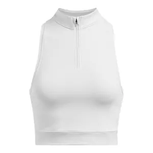 Weißes ärmelloses Yoga-Crop-Top mit Stehkragen und teilweisem Reißverschluss vorne
