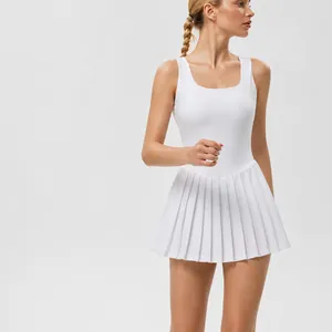 Vestido de tenis plisado blanco con espalda abierta para mujer, ropa deportiva outdoor