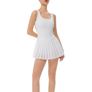 Vestido de tenis blanco con espalda descubierta y falda plisada para mujer en tela transpirable