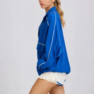 Women's plus size blue half-zip sports jacket with breathable quick-dry fabric