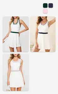 Women's pleated tennis dresses in green, royal blue and pink with zipper detail