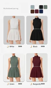 Variedades de colores del vestido deportivo de tenis plisado con diseño de cremallera.