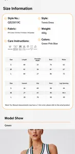 Comprehensive size information and fabric details for the contrast high-waist tennis skirt