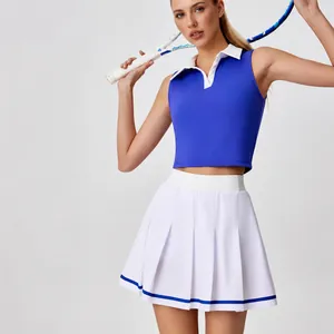 Conjunto de Falda Plisada de Tenis Atlético para Mujer Top Polo Sin Mangas y Falda Dos Piezas Ropa Deportiva de Secado Rápido