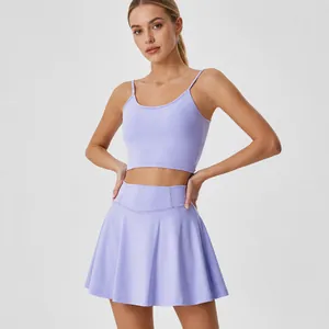 Ensemble deux pièces brassière de sport lavande et jupe de tennis plissée pour fitness