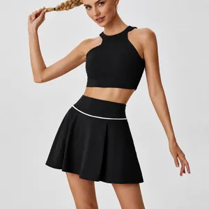 Débardeur de yoga licou asymétrique et jupe de tennis plissée à taille haute pour sport