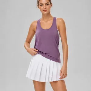 Locker geschnittenes lila Yoga-Tanktop für Damen mit U-Ausschnitt für Fitness Training