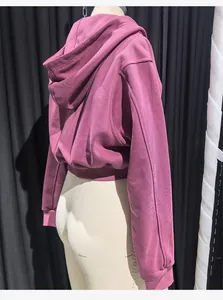 Back and side view of a mauve cropped zip-up hoodie for women displayed on a mannequin