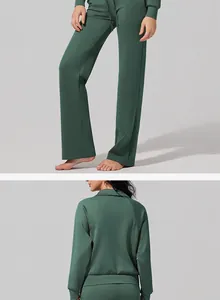 Detailed view of the back and legs of a dark green air layer sports tracksuit set