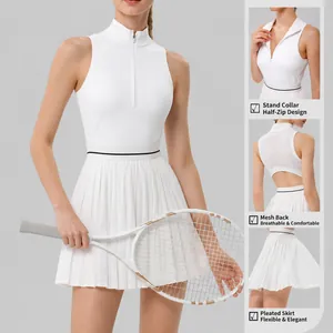 Vestido blanco de tenis para mujer con falda plisada y detalle de espalda calada